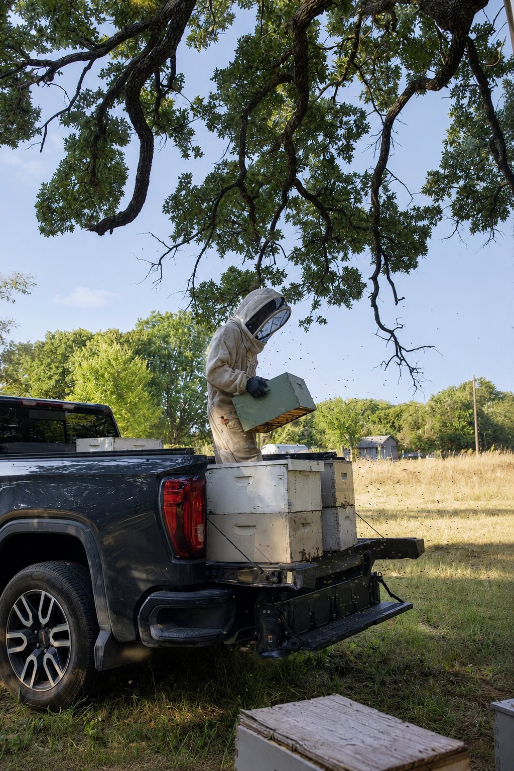 Loading hive boxes onto a truck